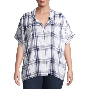 Terra & Sky Plaid button down camp shirt NWT